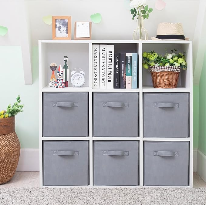 Storage Cubes, 11 Inch Cube Storage Bins, Set of 6, Fabric Foldable Storage Bins With Handles, Closet Storage Organizer Bins, Cubby Clothing Storage Baskets for Shelves, Gray