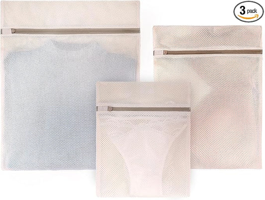 Muchfun 3Pcs Soft Cotton Mesh Laundry Bags for Delicates 1 Large, 1 Medium, 1 Small