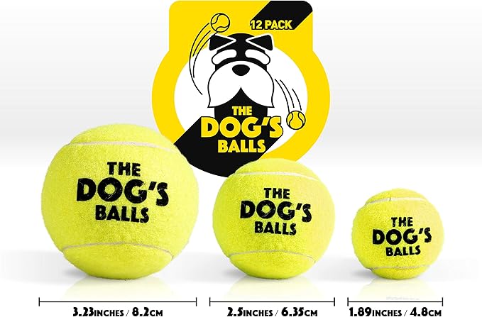 The Dog's Balls Dog Tennis Balls for Dogs, Yellow, 12-Pack - Non-Abrasive Felt Fetch Balls, Tough Rubber Core, Float in Water, Fits Standard Launchers