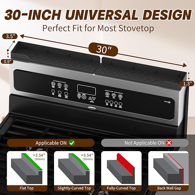 Stainless Steel Stove Gap Covers (2 Pack), Stove Gap Filler and Silicone Stove Top Shelf 30 Inch Magnetic (1 Pack), Easy Clean Heat Resistant Kitchen Bundle