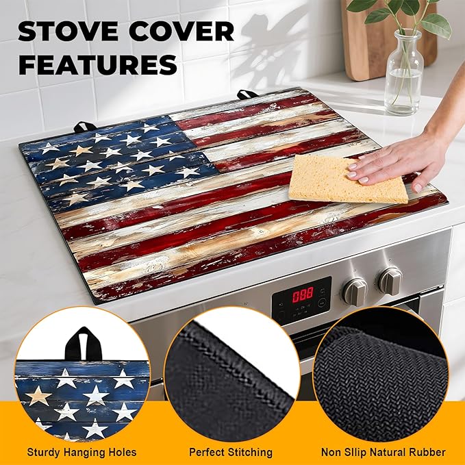 Stove Top Cover for Home Decoration Kitchen Pad Washable Cooktop Covers Countertop Stove Protector Mat for Home Kitchen Cooktops (Flag, 28"x20")