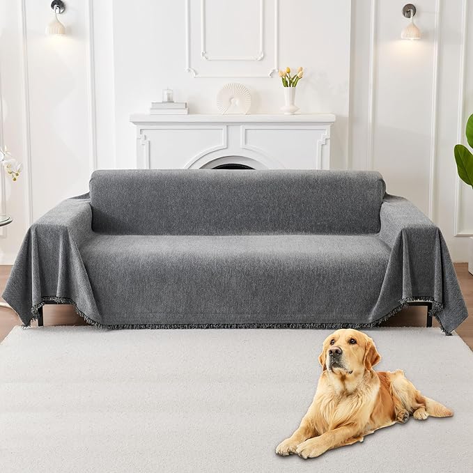 HAOMAIJIA Non Slip Couch Cover Sofa Covers for 3 Cushion Couch Washable sectional Couch Covers for Dogs pet Furniture Protector Couch Cover Blanket for Living Room (Grey, 71"x150")