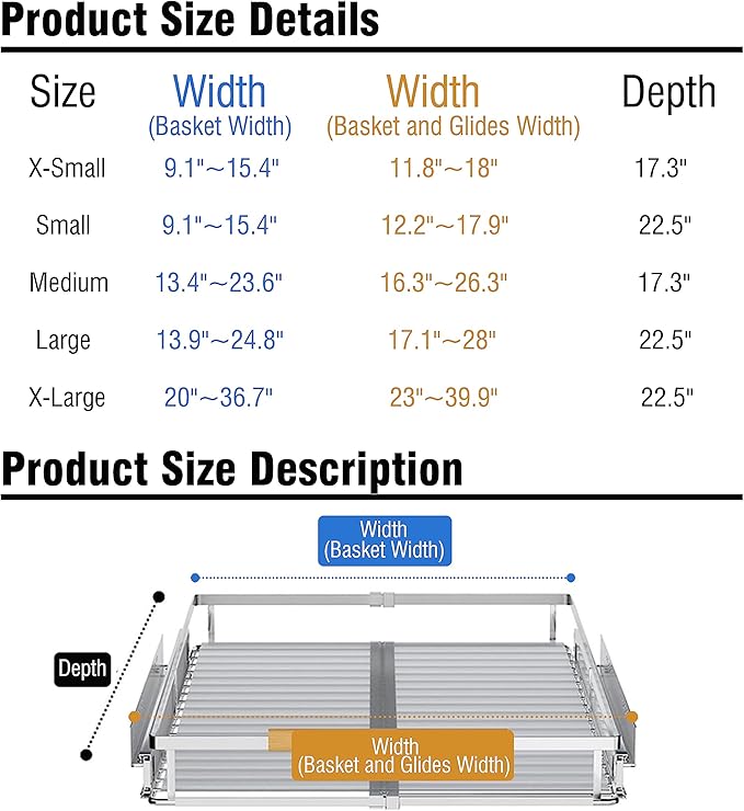 2Pack Expandable Pull Out Cabinet Organizer,12.2~17.9" W x 22.5" D Heavy Duty Slide Out Shelves Adjustable Height Cabinet Pull Out Shelves,Expandable Width Spice Rack Organizer for Kitchen