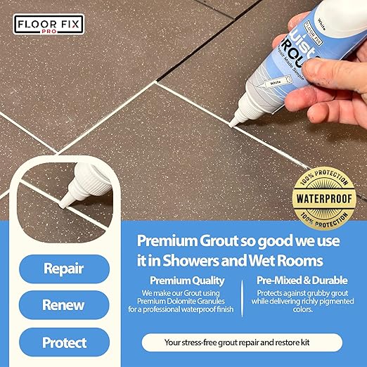 Floor-Fix Pro Twist & Grout Reviver – Premixed Tile Repair for Bathroom, Shower & Kitchen with Smoothing Tool (Light Gray, 8.8 Fl Oz)