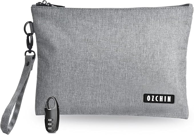 OZCHIN Smell Proof Bag Travel Storage Case Activated Charcoal Pouches Durable Odorless Medicine Organizer (Grey, 11 x 8 inches)