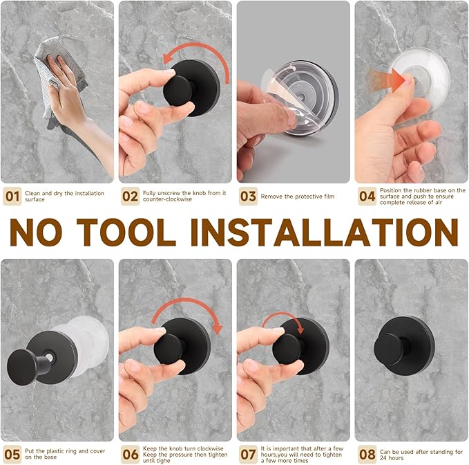 Suction Cup Hooks for Shower Heavy Duty Wreath Hangers for Front Door Waterproof Shower Hooks for Inside, No Drill Adhesive Towel Hooks for Bathroom, Kitchen, Glass Doors, Windows(2, Matte Black)