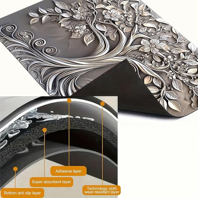 Stove Top Cover 28 x 20 inches Silver Tree of Life Stove Top Covers Pad Glass Flat Top Stove Mat for Kitchen Fit Under Coffee Maker Pot Water Absorbent Mat Diatomite