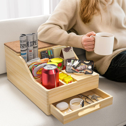Couch Caddy with Cup Holders, Sofa Table with Flip Top - Image 1