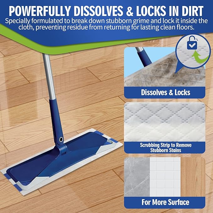 Disposable Wet Cleaning Pads for Hardwood Floor Compatible with Bona Mops, Multi-Surface Floor Household Replacement Mopping Cloths Refills, Unscented, 40 Count
