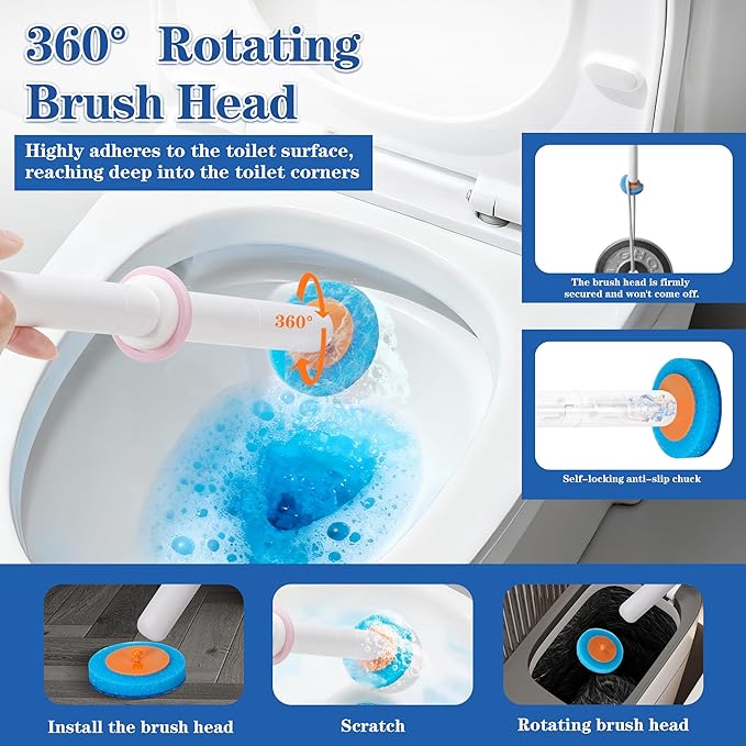 PeiTuShangJin Disposable Toilet Brush, Auto-Ejecting, Includes 24 Enhanced Refills (16 Ocean, 8 Natural), Plus 3 Air-Purifying Scent Rings (Ocean, Rose, Lemon) 360° Dead-Angle-Free Cleaning (1-24)