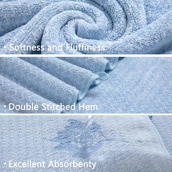 Ycosy 18 Piece Bath Towels Set,100% Microfiber Family Bathroom Towel with Hanging Loops-6 Bath Towels,6 Hand Towels,6 Washcloths,Quick Dry Highly Absorbent Shower Towel for Bathroom,Hotel,Spa-Blue
