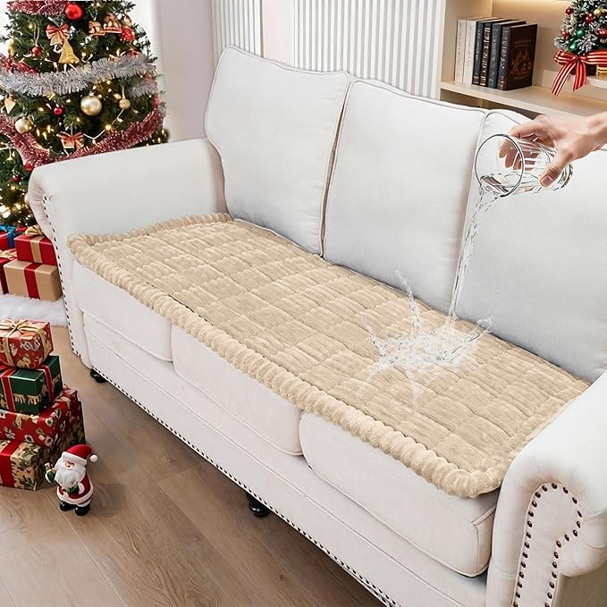 Waterproof Couch Cover for Dogs Washable,Non Slip Fuzzy Durable Couch Covers for 3 Cushion Sofa Pet Friendly Sofa Cover Dog Thick Soft Slipcovers Protector Couches Mat Bed (Brown, 27.6" x 82.7")