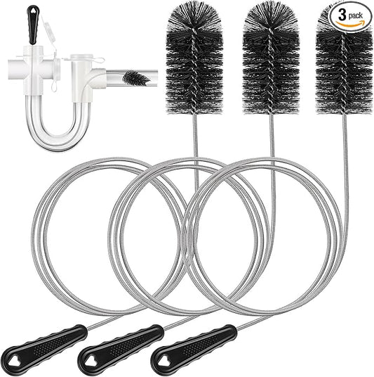 3 Pcs Condensate Trap Flexible Drain Brush, 48 Inch AC Drain Line Cleaning Brush for AC & HAVC Condensate P Trap, Black