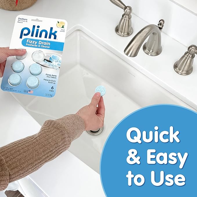 COMPAC HOME Plink Sink Drain Cleaner and Deodorizer, Air Fresheners for Garbage Disposal, Lemon Scented, Home Accessory Cleaning Products for Kitchen and Clogged Drain, 6 Count (Pack of 8), 48 Tablets