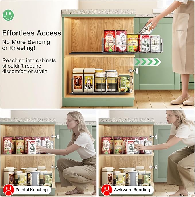 Pull-Out Cabinet Organizer — Stainless Steel, 4-Pack