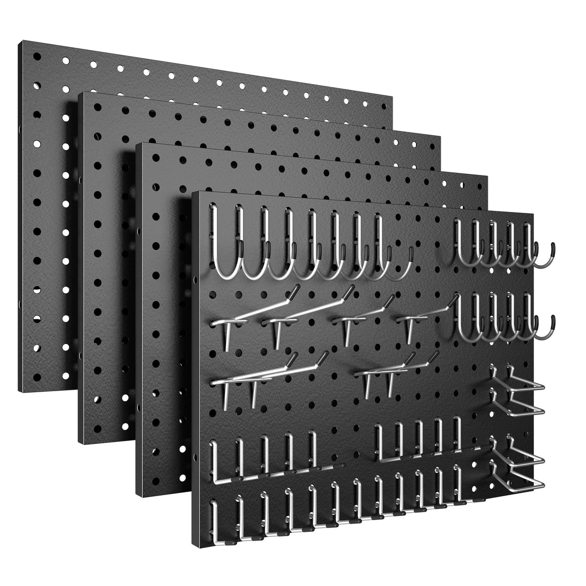 Peg Board, 4 Pack Metal Black Pegboard Panels with 50 Hooks - Image 1