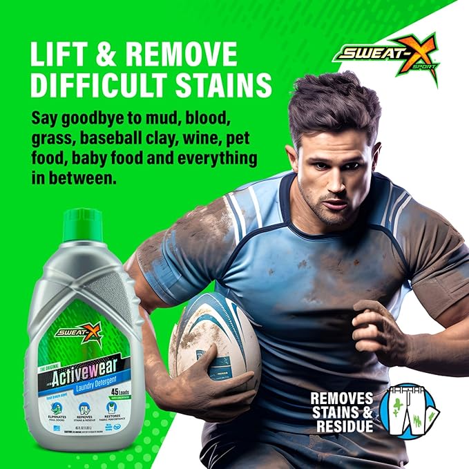 SWEAT X Original Activewear Laundry Detergent Liquid - Natural Washing Detergent for Activewear & Gym Clothes - Non Toxic Laundry Detergent for Sensitive Skin - Concentrated, 45 Loads (4 Bottles)