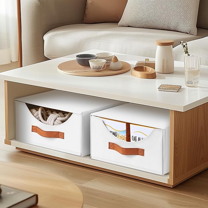 Stackable Storage Drawers - Large Collapsible Storage Bins with Drawers, 8 Pack Closet Shelf Organizer Basket, Fabric Pull Out Organizer for Bedroom, Living Room, Dorm, White