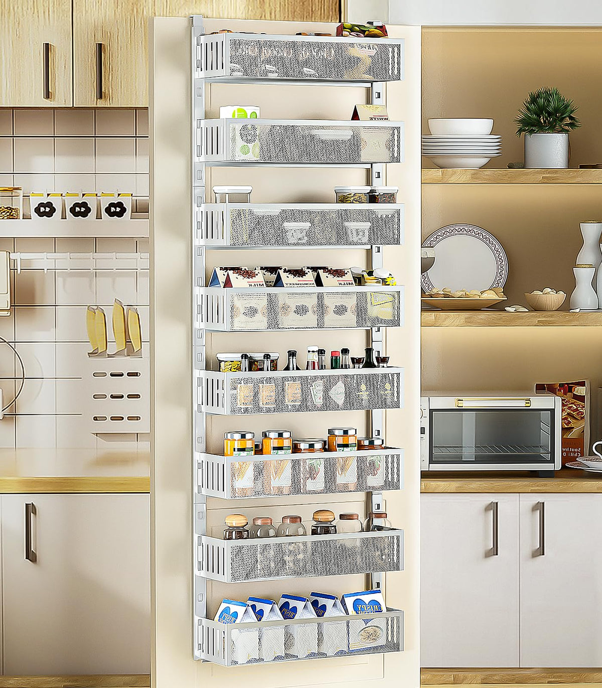 8-Tier Over The Door Pantry Organizer with Mesh Baskets - Image 1