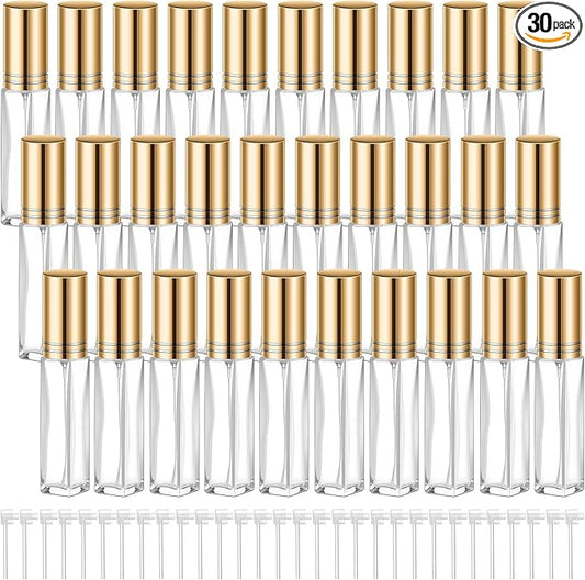 Domensi 30 Pcs 10/20/30 ml Perfume Travel Refillable Bottles Glass Spray Bottle Perfume Atomizer for Cologne Dispenser Leak-proof Fragrance Bottles Atomizer Pump Bottle Kit (Gold)