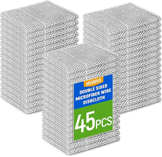 3 Layers Wire Dishwashing Rag 45PCS- Non Scratch Wire Dishcloth Home Essentials-Reusable Steel Wool Scrubber Washcloths,Dish Towels for Kitchen and Dishcloths Set for Pans Sinks & Cookware