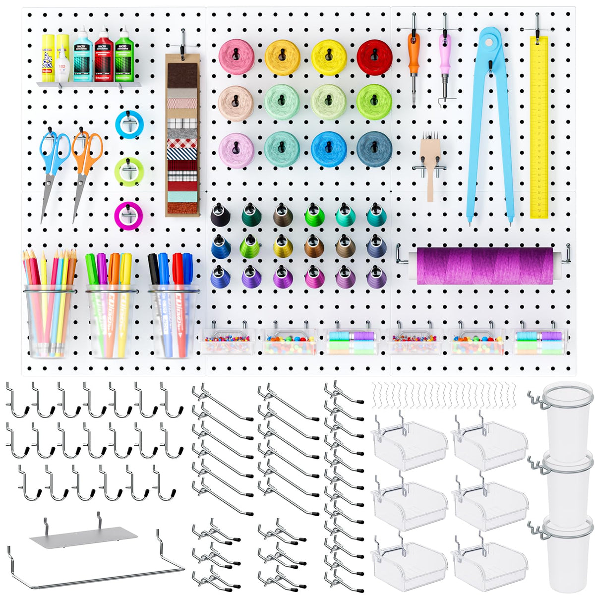 INCLY 90PCS Metal Peg Board Kit with 1/4" Pegboard Accessories - Image 1