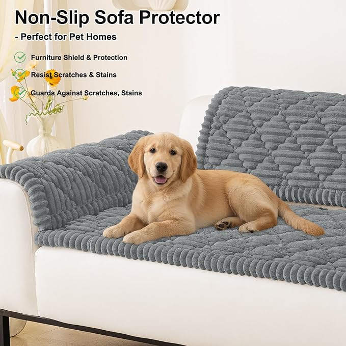 Smiry Pet Couch Cover for Dogs Washable, Non-Slip Fuzzy Couch Covers for 3 Cushion Sofa Pet Friendly, Soft Thick Furniture Protector Sofa Slipcover Mat for Dogs (Grey, 27.6" x 59")