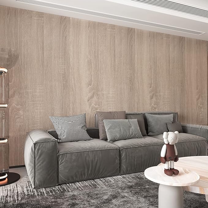 15.7"x 354" Gray Wood Wallpaper Textured Peel and Stick Wallpaper Wood Grain Contact Paper Waterproof Removable Faux Wood Wall Paper Decor for Furniture Cabinets Crafts Bedroom Living Room