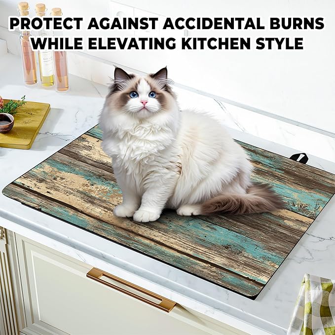 Stove Top Cover for Home Decoration Kitchen Pad Washable Cooktop Covers Countertop Stove Protector Mat for Home Kitchen Cooktops (Blue wood, 30"x21")