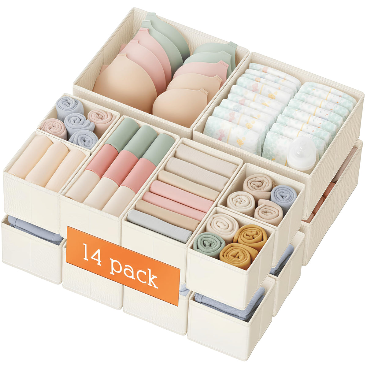 Criusia Drawer Organizer Clothes, 14 Pack Dresser Organizer - Image 1