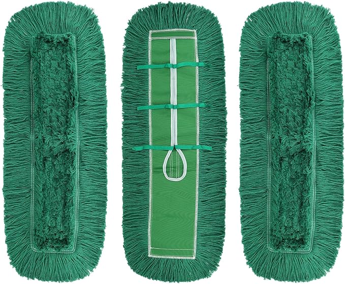 36 Inch Dust Mop Head: Replacement Medium Washable Commercial Mop Head Sweeper and Janitorial Replacement Green (Green - 36 Inch, 3 Pack)