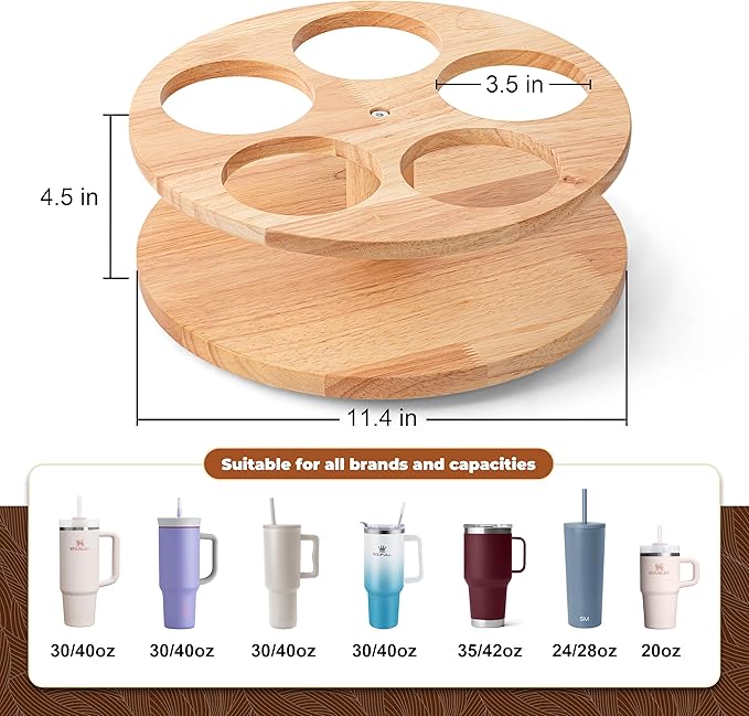 MyLifeUNIT Water Bottle Organizer for Stanley Cups 40oz/30oz/20oz, 360° Rotating Wooden Tumbler Organizer, Stanley Cup Holder for Cabinet Storage (Yellow)