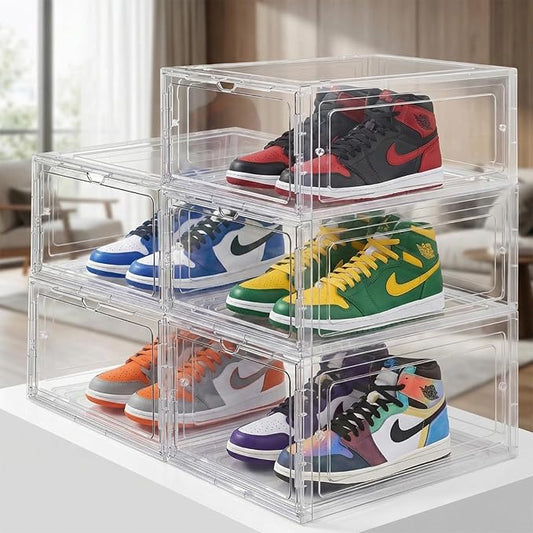 Clear Shoe Storage Boxes Stackable – Acrylic Shoe Box Organizer with Drop Front, Thicken & Sturdy Shoe Boxes for Kids Shoe Storage, Assemble Shoe Drawer Organizer, 5 Pack