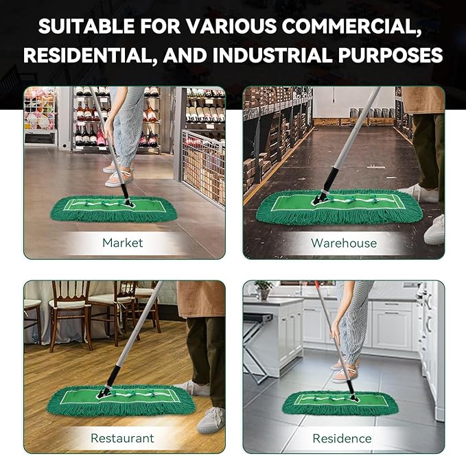 36 Inch Dust Mop Head: Replacement Medium Washable Commercial Mop Head Sweeper and Janitorial Replacement Green (Green - 36 Inch, 3 Pack)