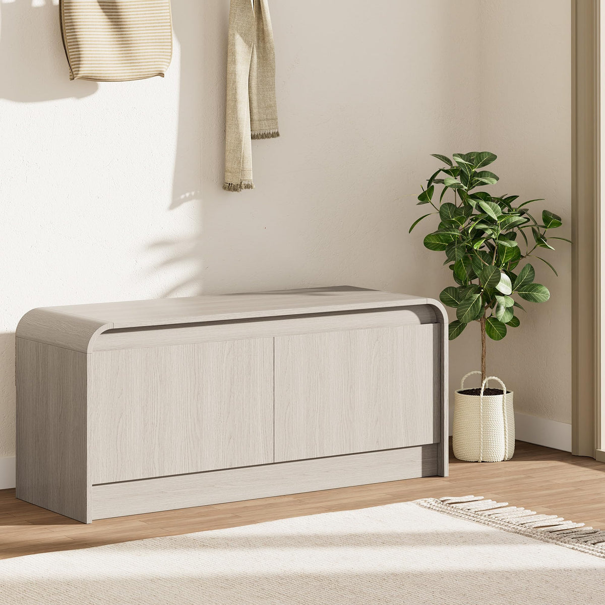 Modern Curved Entryway Shoe Storage Bench - Image 1