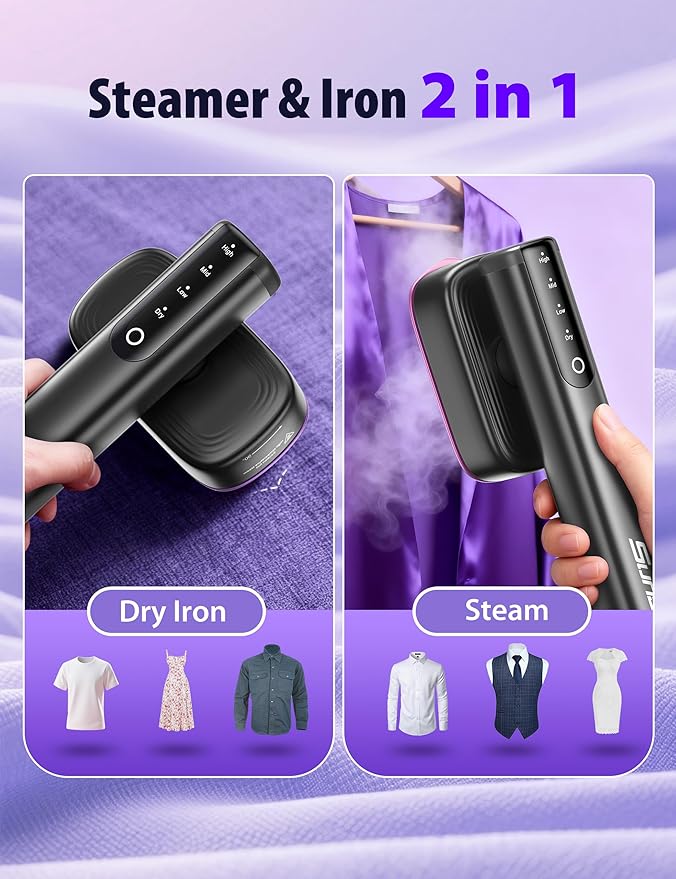 Sundu Steamer for Clothes,15s Fast Heat-up Handheld Garment Steamer,35mins Runtime & 180ml Large Tank,25g/min Steam,Ceramic Panel,Stands on Desk,Wrinkle Remover for Travel, Home, Office(Gray Gold)