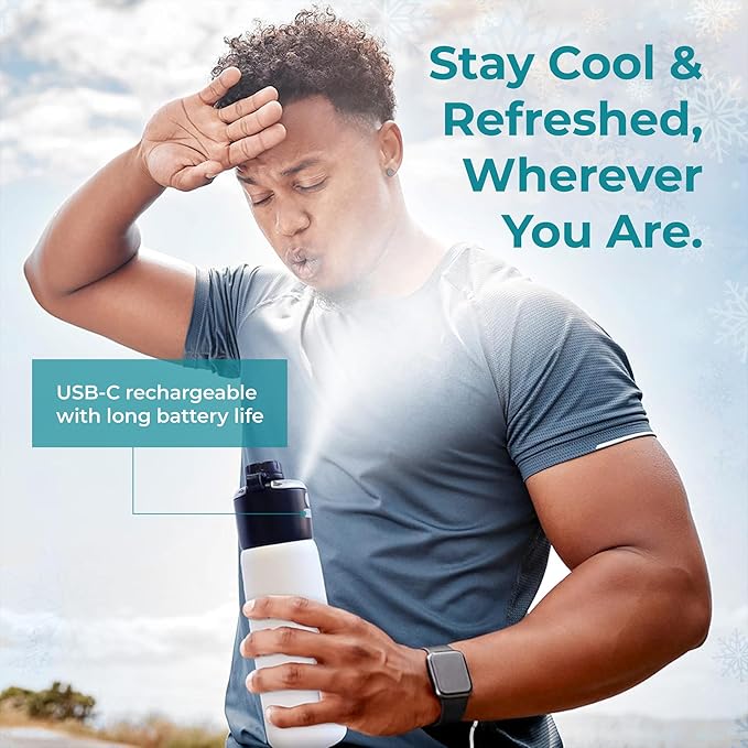 GoMist Misting & Drinking Bottle | Rechargeable Mist & Sip Water Bottle | Quick Charge USB-C Port | 2-Speed Mist Function | Stainless-Steel Double Wall Insulation, 40 oz (Marine Teal)