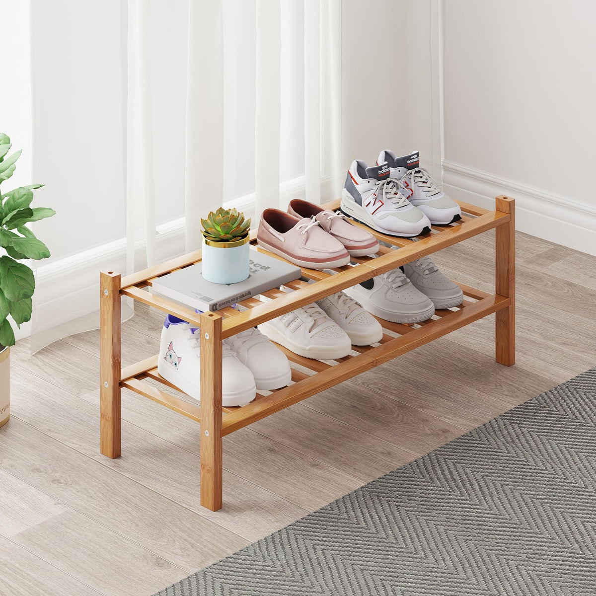 Bamboo Shoe Rack Organizer for Closet and Entryway - Space-Saving - Image 1
