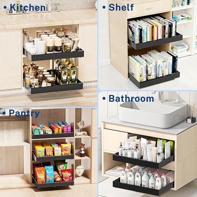 Insputer 4 Pack Pull Out Cabinet Organizer Expandable Width(12.2"-20.47") & 21" Deep