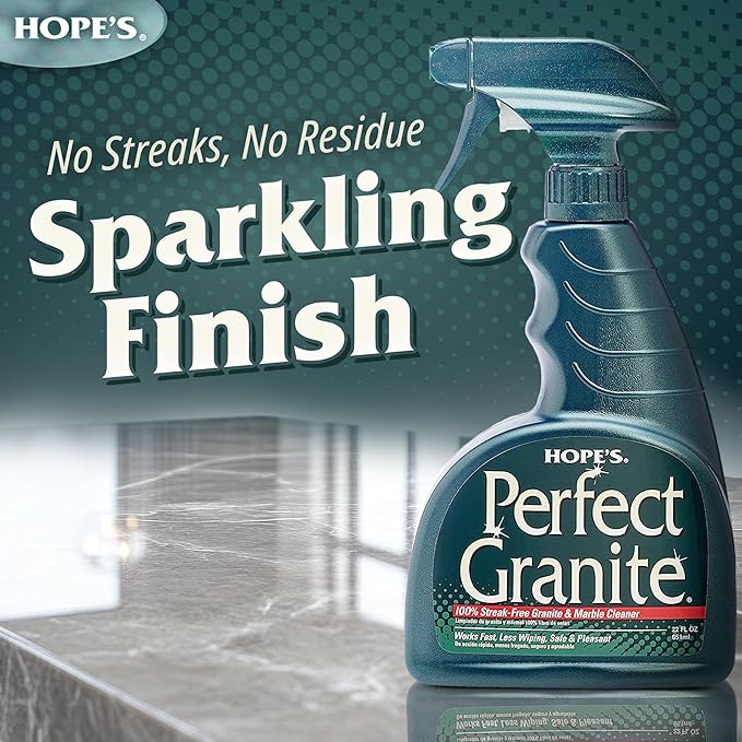 HOPE'S Perfect Granite & Marble Countertop Cleaner, Stain Remover and Polish, Streak-Free, Ammonia-Free, 22 Ounce, Pack of 6