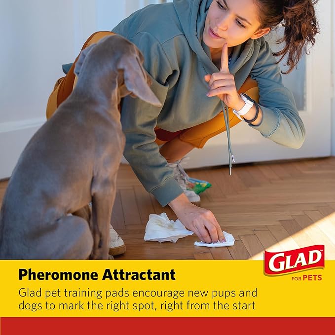 Glad for Pets Dual Action Freshness Activated Carbon Puppy Training Pads with Fragrance Release, Scented Pee Pads, Ultra Absorbent, Odor Control. 23"x23" 100ct