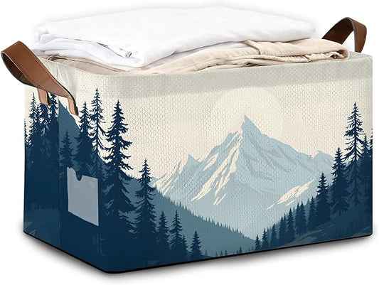 Decorative 32L Blue Misty Forest Storage Bins with Handles, Organization and Storage, Cube Storage Organizer for Hamper, Nursery