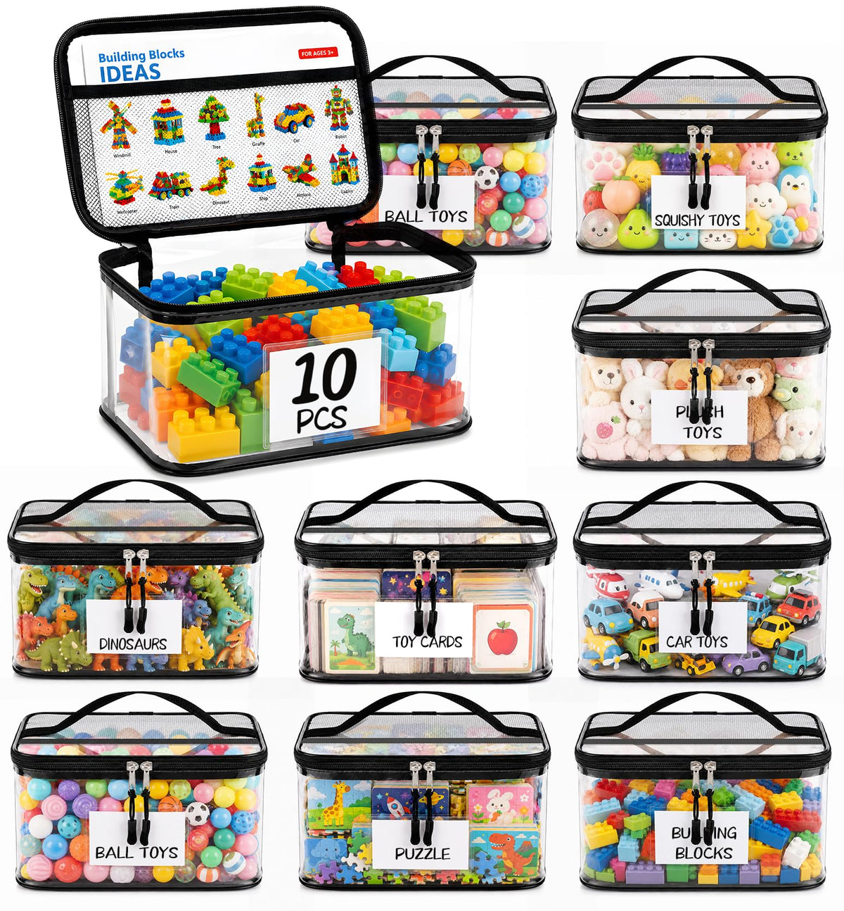 10 Packs Clear Toy Storage Bags with Zippers,Toy | Home Organization - Image 1