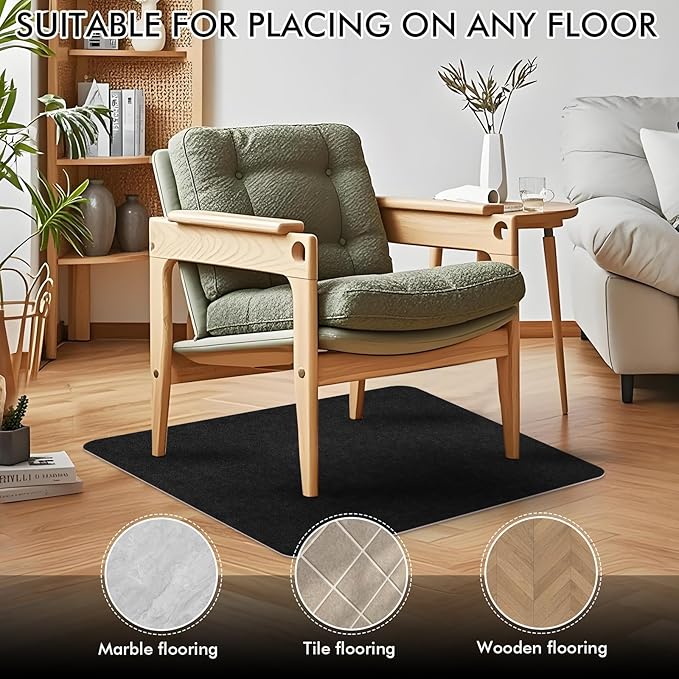 Recliner Pads for Hardwood Floors Non Skid, 35"x35" Furniture Pads Floor Mats for Carpet, Anti Slide Office Chair Mat for Floor Protector, Chairs Recliner Rug Non Slip Recliner Grippers (2 Pack-Black