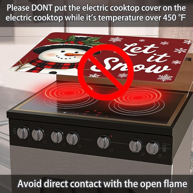 Let It Snow Stove Top Cover for Electric Stove 28" x 20" Kitchen Winter Decorations Snowman Glass Flat Top Stove Mat Oven Induction Cooktop Mat Christmas Home Decor