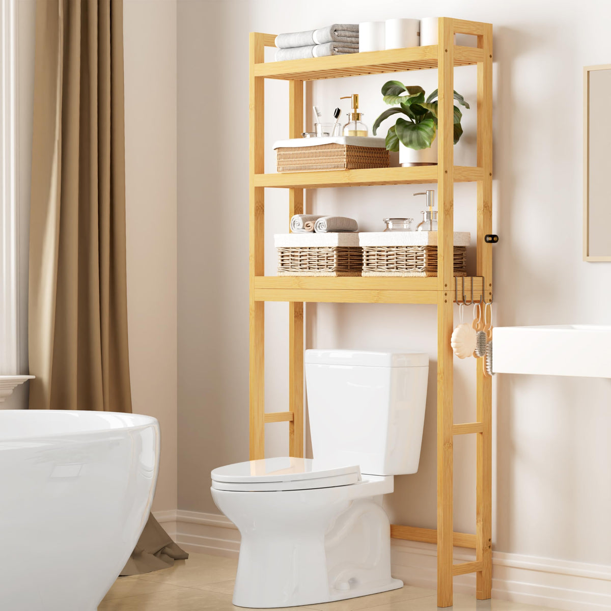 Smiry Bamboo Over The Toilet Storage Cabinet, 3 Tier, Natural - Image 1