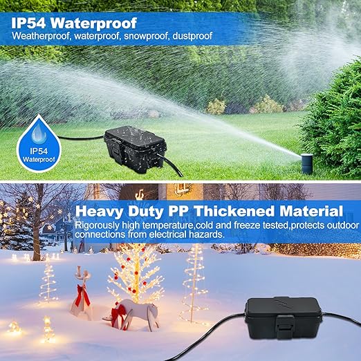 Hrensaw Small Weatherproof Electrical Connection Box(Inner 5.5 x 3 x 2.2inch),Outdoor Electrical Box,Waterproof Extension Cord Covers for Plug, Extension Cables, Holiday Lights,Black