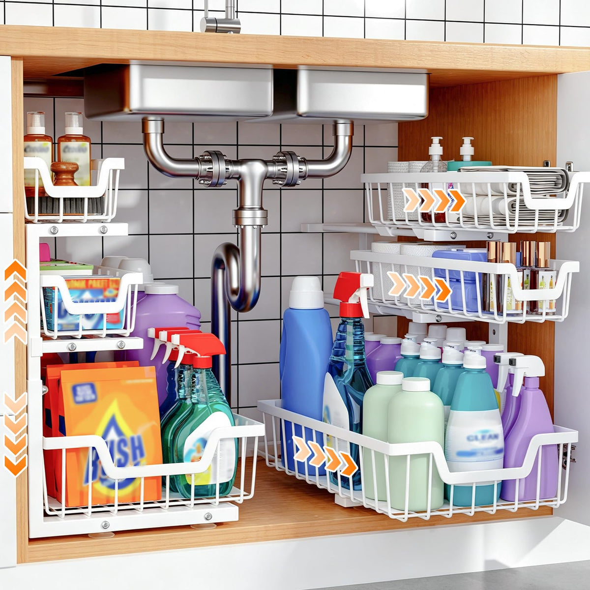 Under Sink Organizer, 2-Pack 3-Tier Height Adjustable Thickened - Image 1