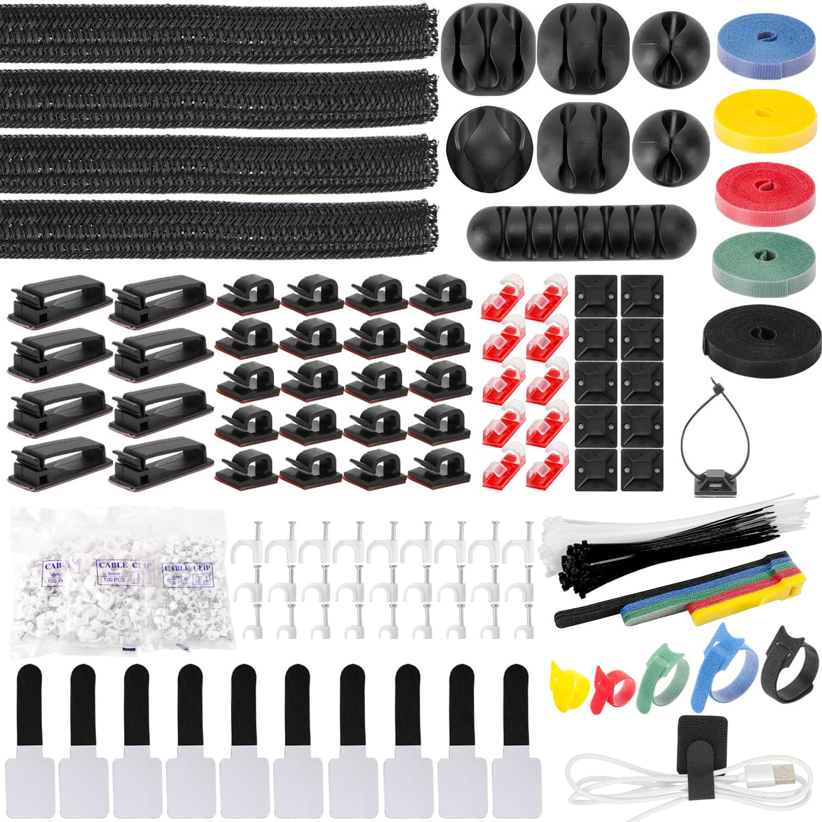 604 Pcs Cable Management Kit, 4 Cord Organizer Sleeve - Image 1