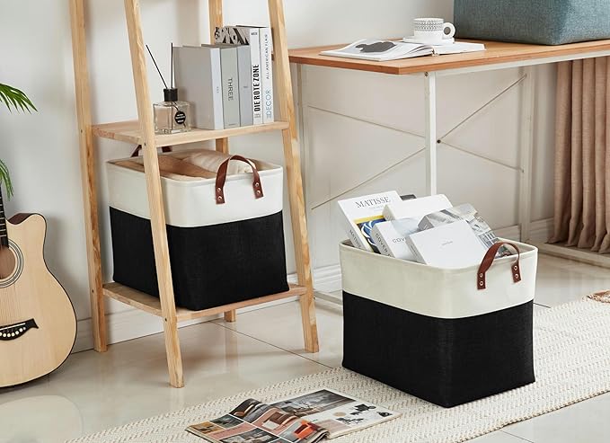 DECOMOMO Extra Large Storage Baskets, Fabric Storage Bins with Handles for Organizing Shelves, Toys, Nursery, Laundry (Black & White, 3pcs)